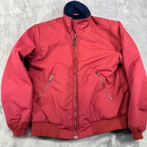 LL Bean Mens Medium Red Fleece Lined Bomber Jacket Water Resistant